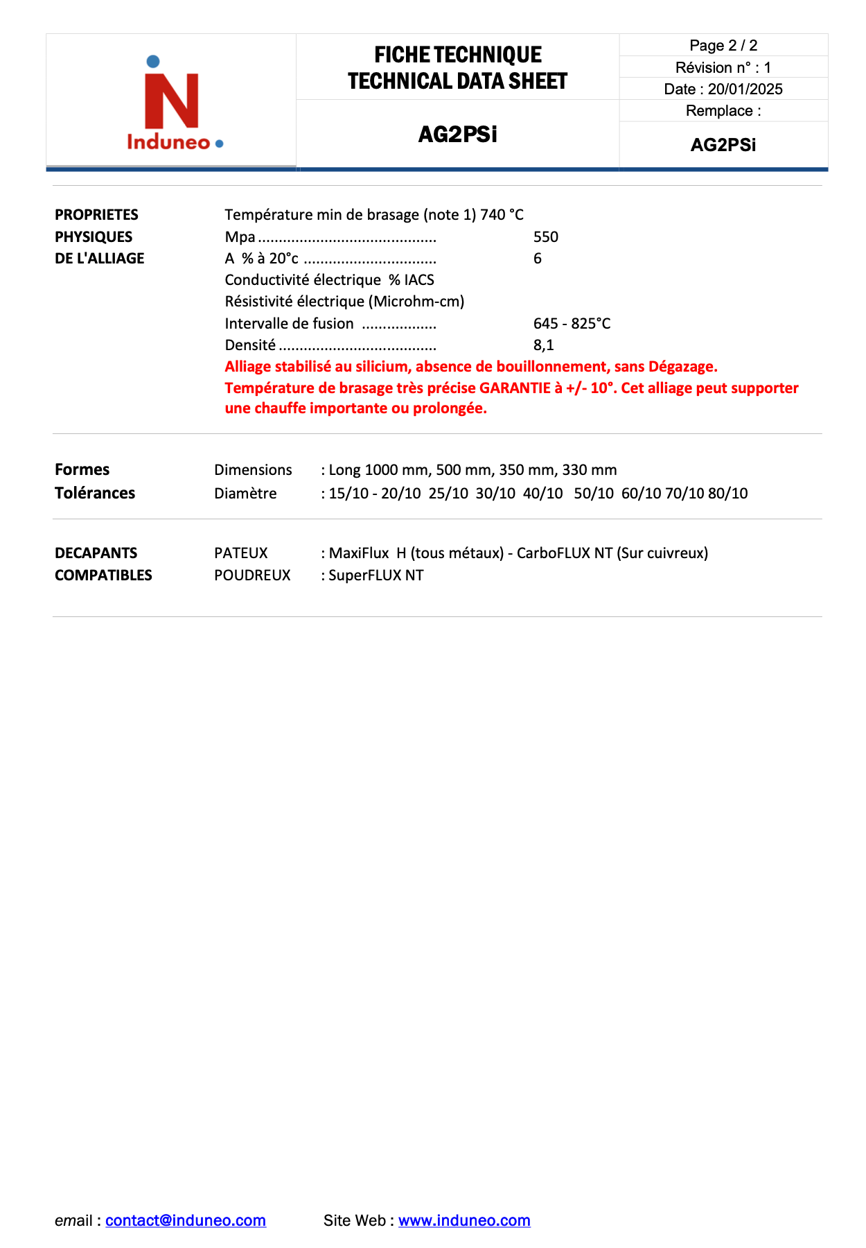 AG2PSi - Alliage Argent cuivre phosphore - 2% Argent