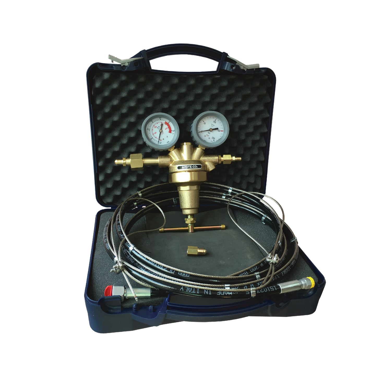 Coffret Manodétendeur FRIOTEST 150 Bar (util) + Flexible HP 3 ml avec cable anti fouet
