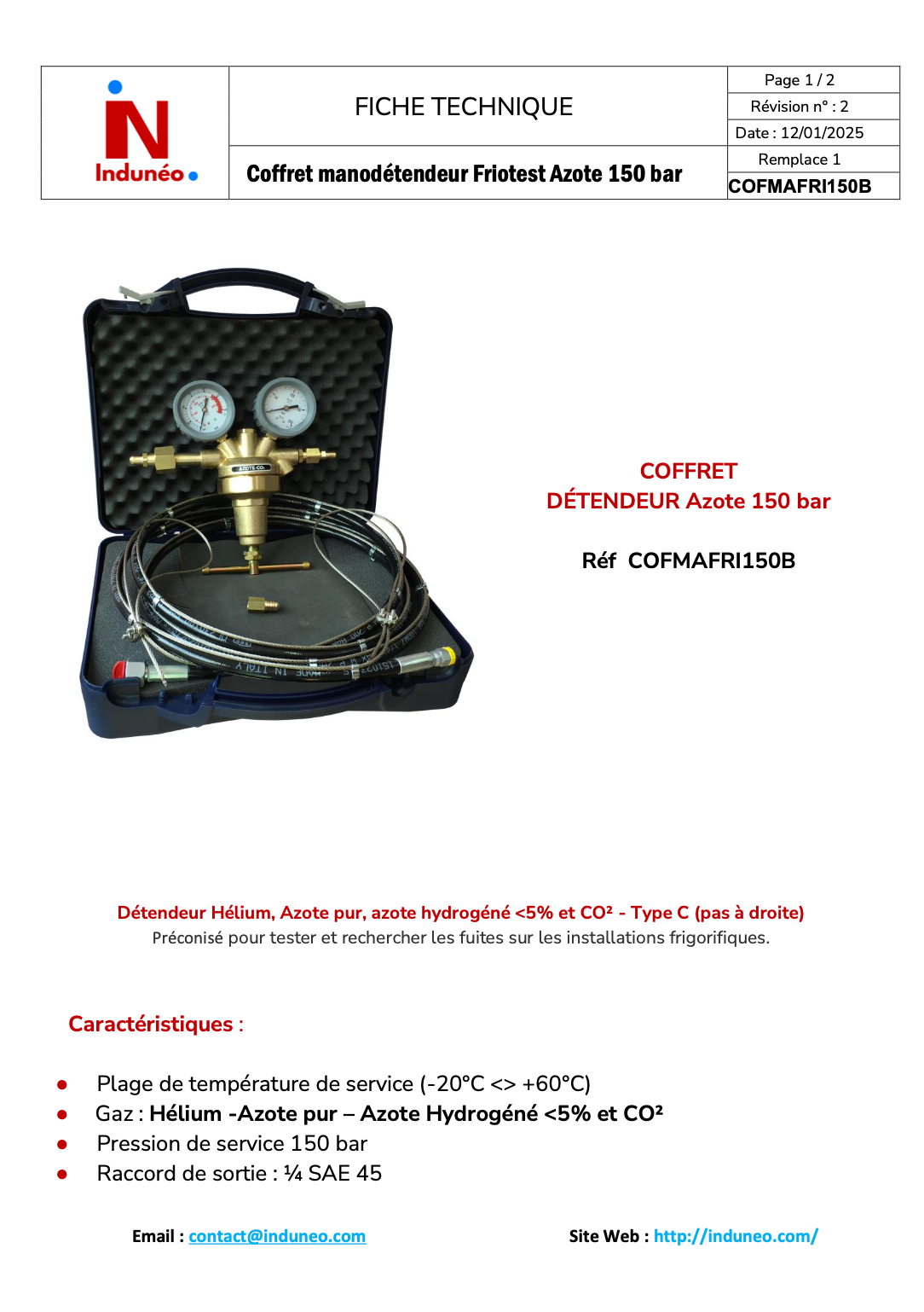 Coffret Manodétendeur FRIOTEST 150 Bar (util) + Flexible HP 3 ml avec cable anti fouet