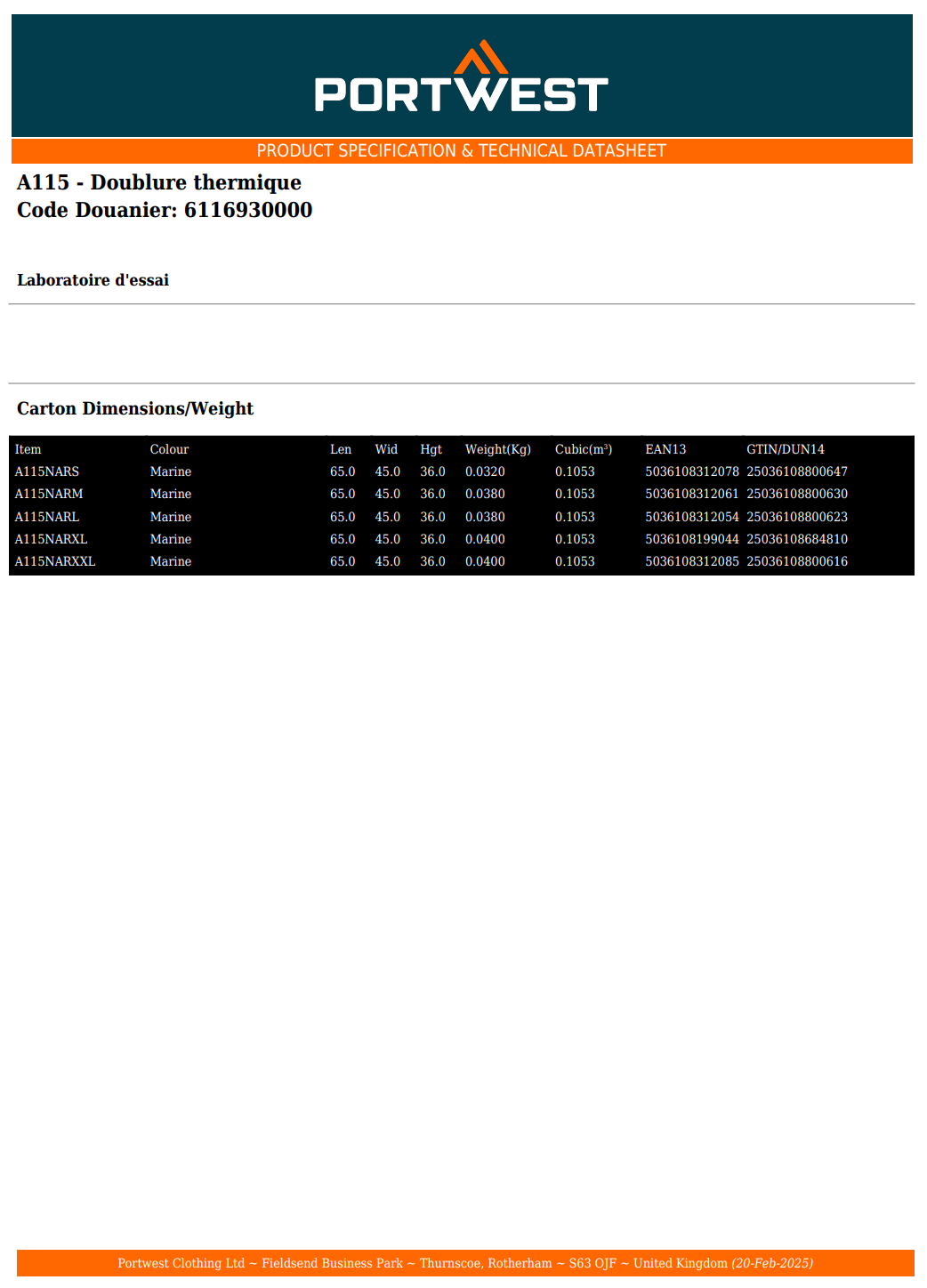 Gant - Doublure thermique