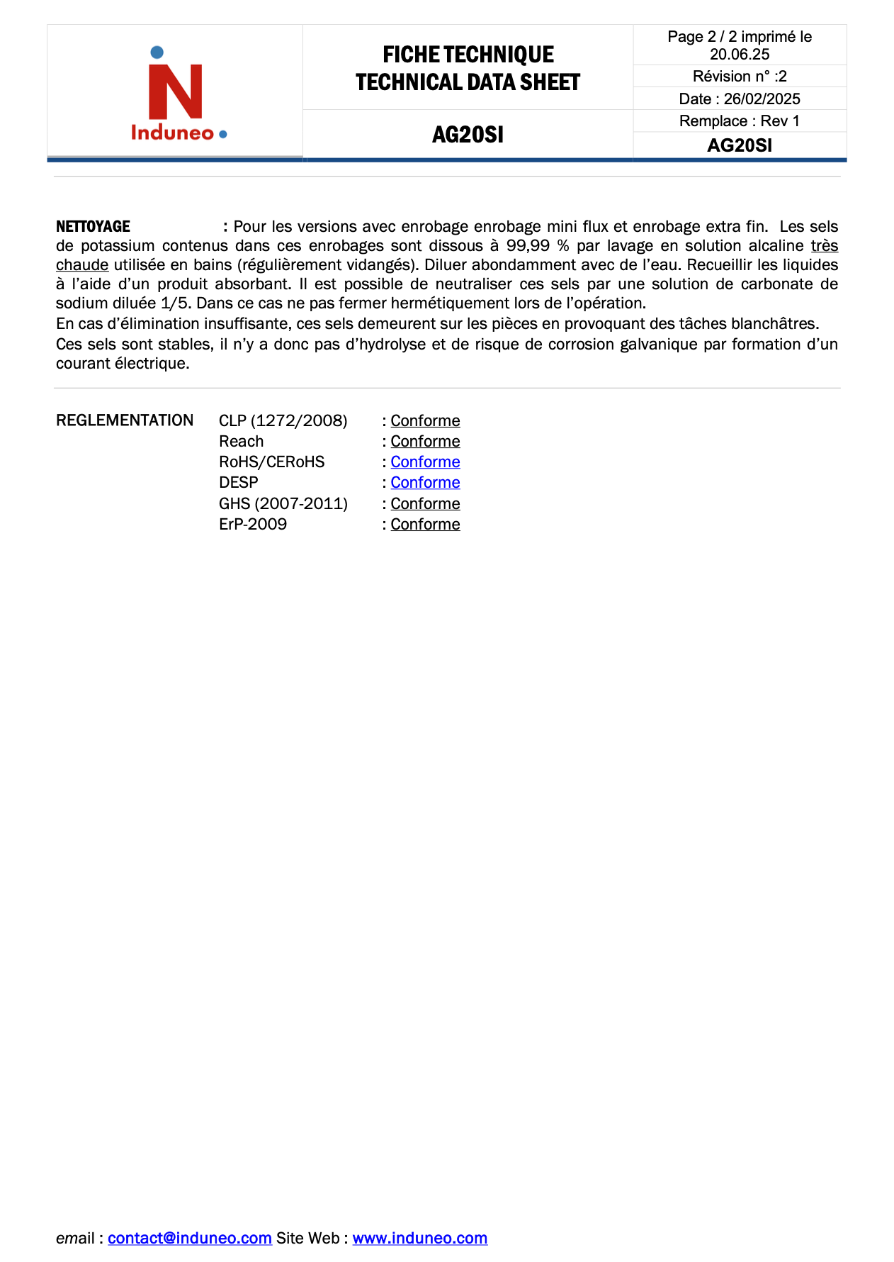 Fiche technique 2 de brasure argent 20 pour cent