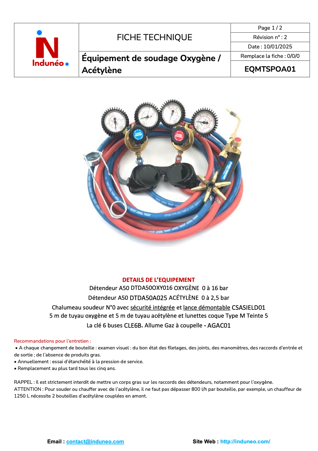 Équipement de soudage Oxygène / Acétylène