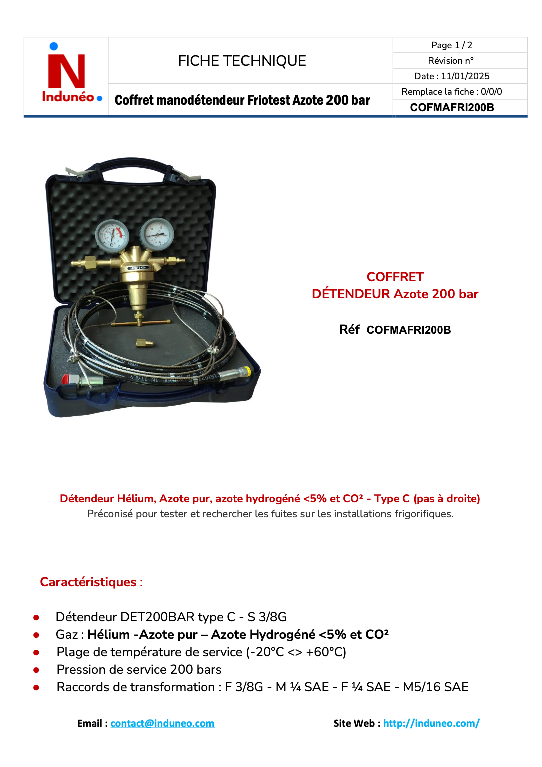 Coffret Manodétendeur FRIOTEST 200 Bar (util) + Flexible HP 3 ml avec câble anti fouet