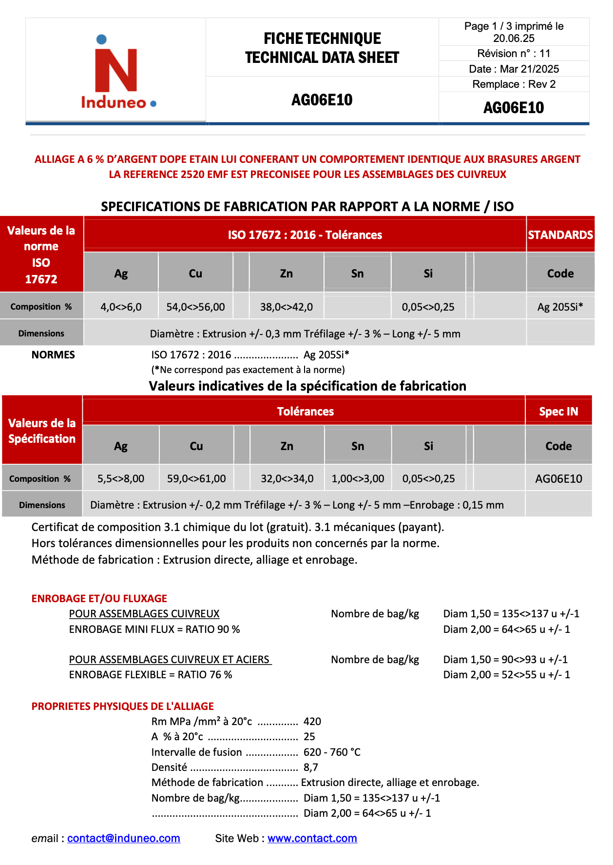 AG06E10- Brasure Argent enrobée - 6% Ag