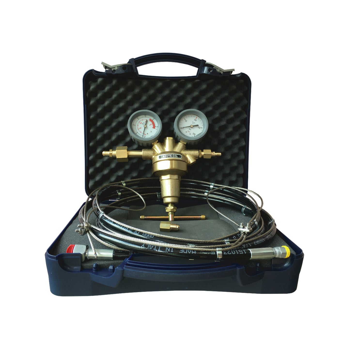 Coffret Manodétendeur FRIOTEST 100 Bar (util) + Flexible HP 3 ml avec cable anti fouet
