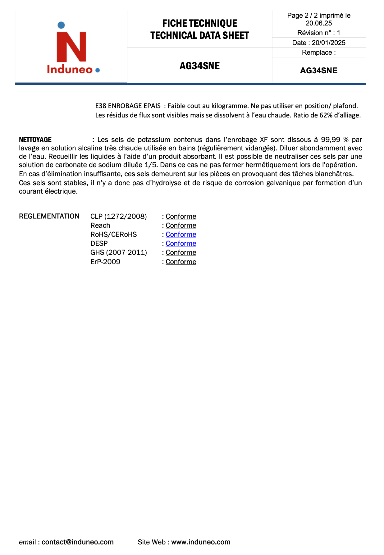 Fiche technique 2 brasure argent enrobée 34 pourcents