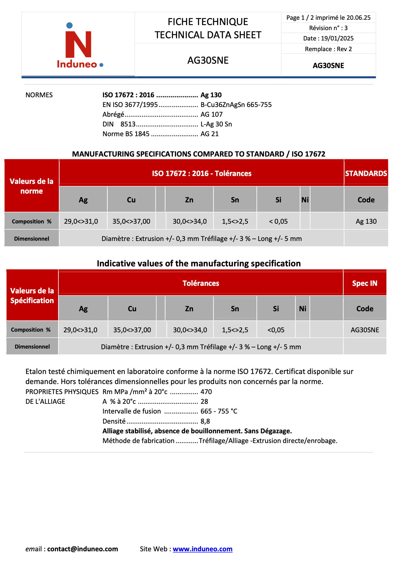 Fiche technique de brasure argent 30 pour cent