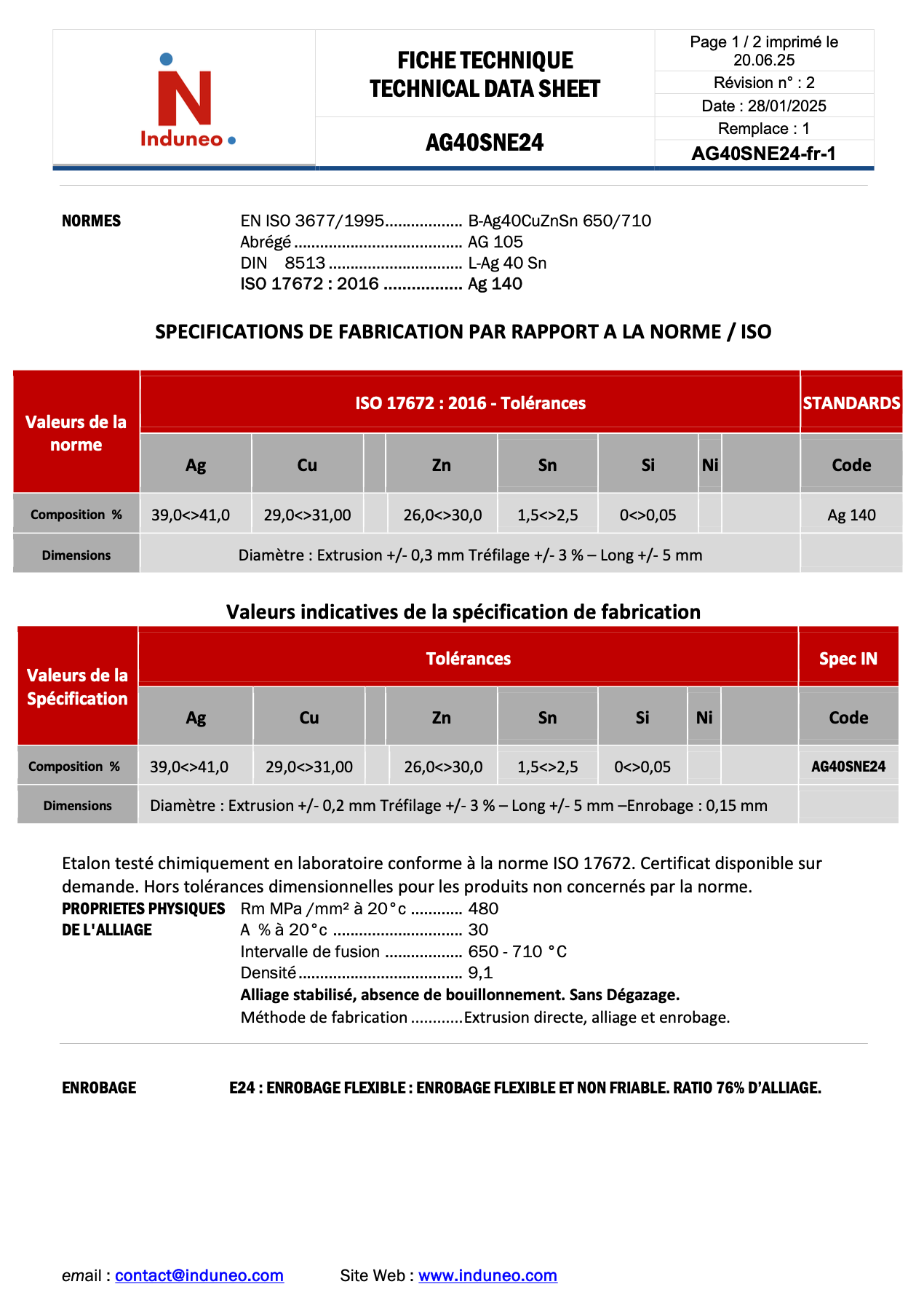 Fiche technique de brasure argent 40 pour cent