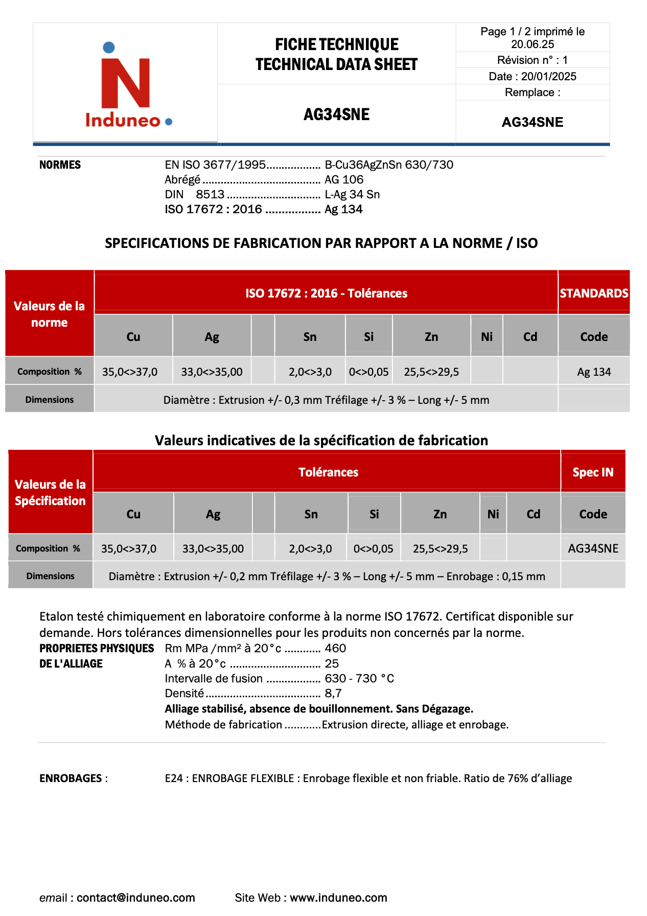 Fiche technique brasure argent enrobée 34 pourcents