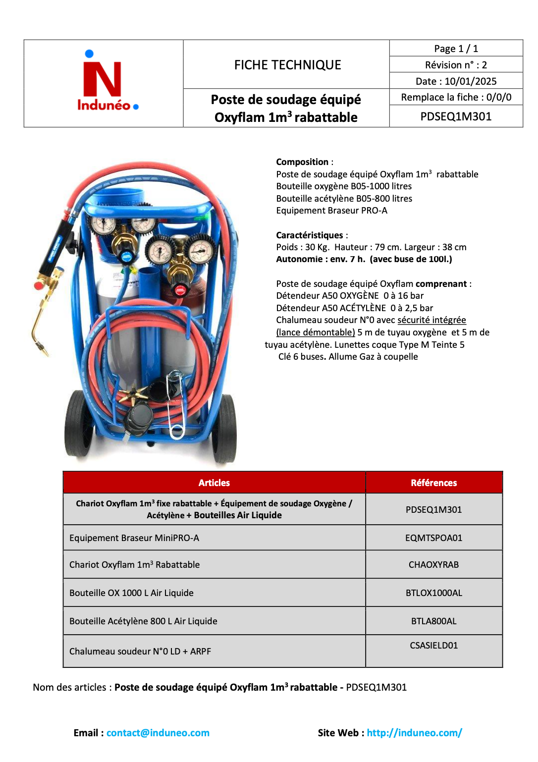 Poste à souder équipé Oxyflam 1m3 rabattable